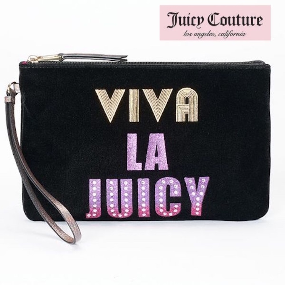 NWT $55 JUICY COUTURE VIVA LA JUICY" Black Velvet Wristlet Clutch Purse